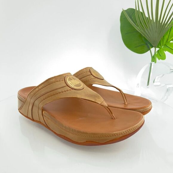 Fitflop Women's Walkstar Sandal Size 10 Thong Slide Shoe Brown Tan Leather - Picture 1 of 16